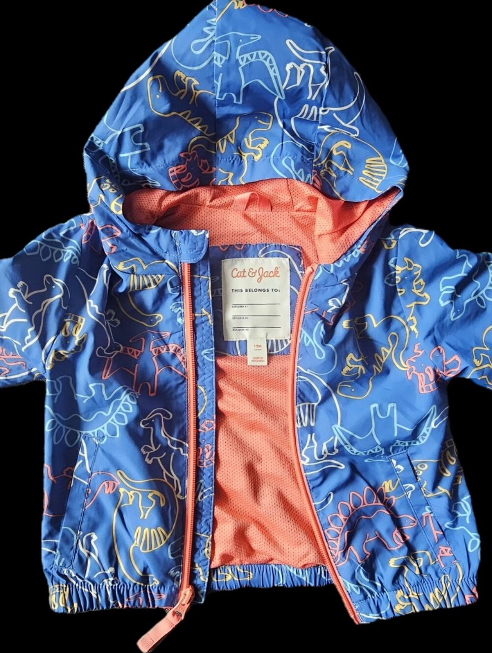 Cat & Jack Royal Blue Dinosaur Jacket with Coral Lining
